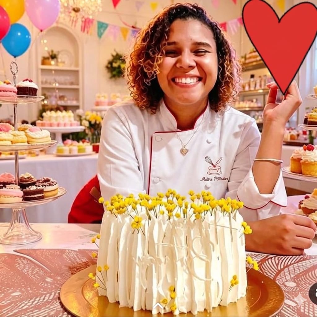 Confeiteira finalizando um bolo artesanal